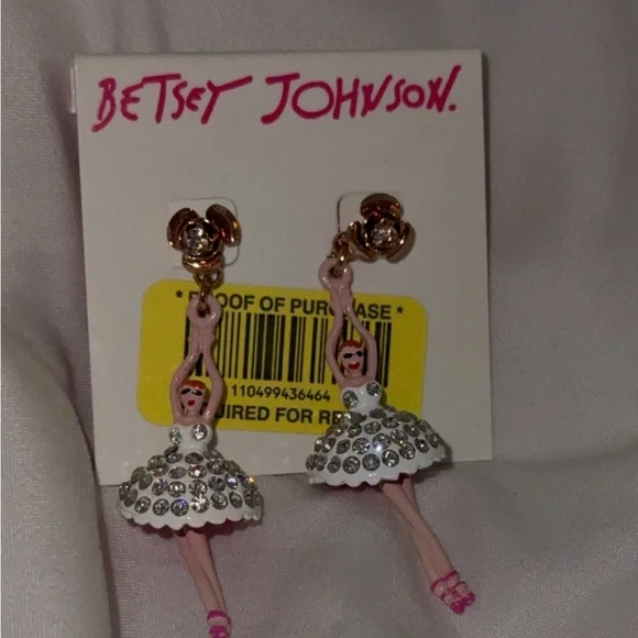 Betsey Johnson Pink and White Ballerina Earrings and Necklace - Picture 1 of 8